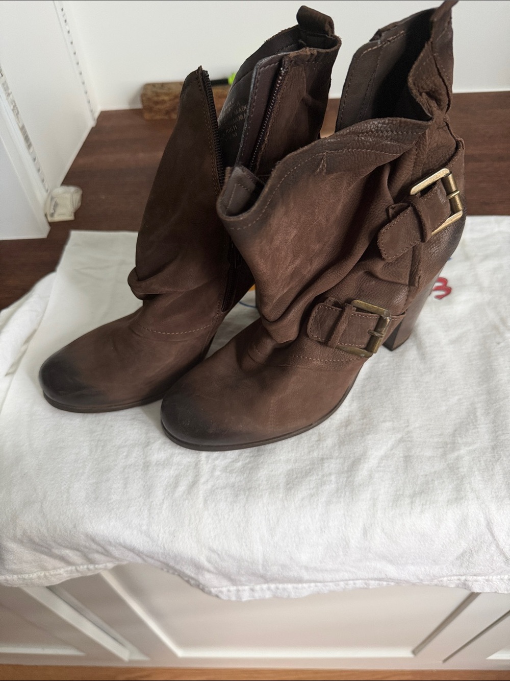 Boutique 9 Brown Slouchy Buckle Heeled Ankle Boots